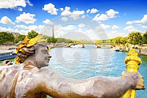 Seine river and Paris city skyline photo