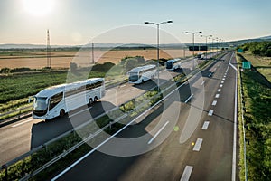 Seiris of Modern White buses on a highway