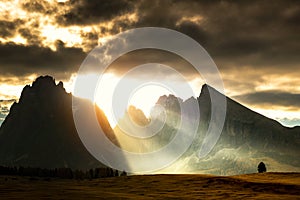 Seiser Alm with Langkofel Group after sunrise