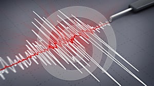 Seismic activity graph showing an earthquake. 3D illustration