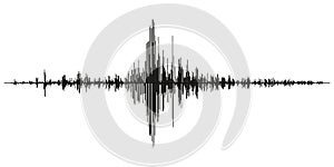 Seismogram of different seismic activity record vector illustration, earthquake wave on paper fixing, stereo audio wave diagram ba