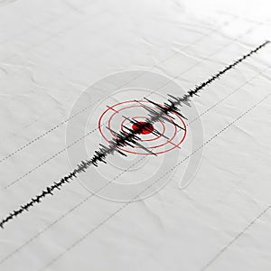 Seismogram displaying earthquake readings with a red target marking a notable seismic event. Generative AI photo