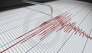 Seismograph for earthquake detection or lie detector is drawing chart. 3D rendered illustration