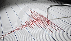 Seismograph for earthquake detection or lie detector is drawing chart. 3D rendered illustration
