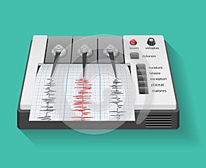 Seismograph machine with graph of seismic and earthquake activity