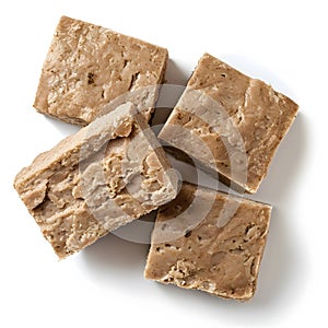Seitan cubes cutout isolated on white or transparent background, healthy eating, vegan