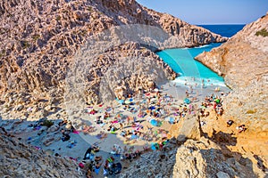 Seitan limania or Agiou Stefanou, the heavenly beach with turquoise water.Chania, Akrotiri, Crete, Greece