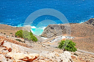 Seitan limania beach on Crete, Greece. Travel tourism wide panorama background concept.