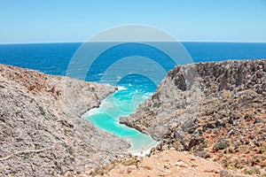 Seitan limania beach on Crete, Greece. Travel tourism wide panorama background concept.