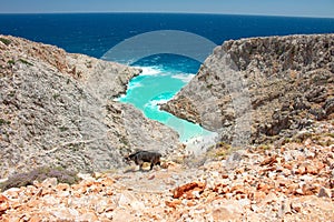Seitan limania beach on Crete, Greece. Travel tourism wide panorama background concept.
