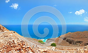 Seitan limania beach on Crete, Greece. Travel tourism wide panorama background concept.