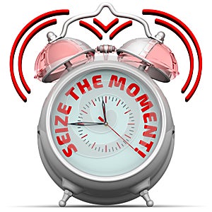 Seize the moment. The alarm clock with an inscription