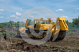 Seizure of forest land for agriculture. Destruction of forests with bulldozer.