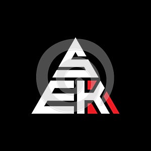 SEK triangle letter logo design with triangle shape. SEK triangle logo design monogram. SEK triangle vector logo template with red