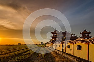 Sekinchan Temple at Sunset