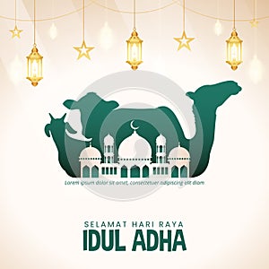 Selamat Hari Raya Idul Adha or Happy Eid Al Adha with animal silhouette