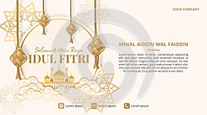 Selamat Hari Raya Idul Fitri or Happy Eid Al Fitr background with Ketupat and pattern