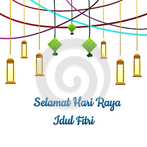 Selamat hari raya idul fitri with illustration ketupat and lantern
