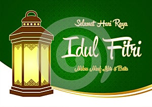 Selamat Idul Fitri Kartu Ucapan Hijau dengan Lentera
