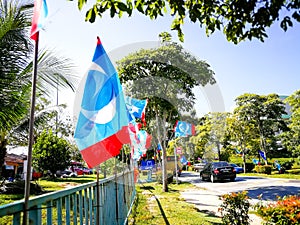 SELANGOR, MALAYSIA - 28 April 2018 : flags and banners of political parties that will participate in Malaysia`s 14th General Elect