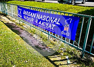 SELANGOR, MALAYSIA - 28 April 2018 : flags and banners of political parties that will participate in Malaysia`s 14th General Elect