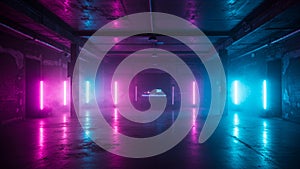 Neon Lit Warehouse Interior