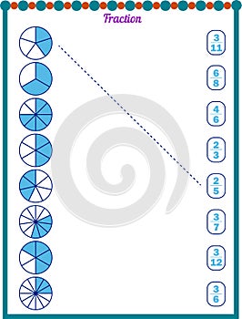 Select the correct fraction for the shape. math sheet for children