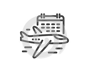 Select flight line icon. Airplane with calendar sign. Vector