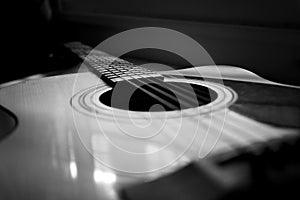 Select focus and soft focus , Close up acoustic guitar , musical concept