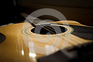 Select focus and soft focus , Close up acoustic guitar , musical concept