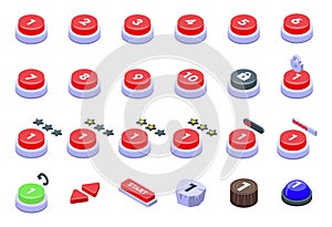 Select game level icons set isometric vector. Indicator pointer