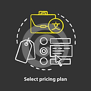 Select pricing plan chalk concept icon. Choose price range idea. Online trading and shopping. Search options. Budget