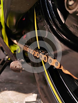 Selected close up focus of A motorcycle chain