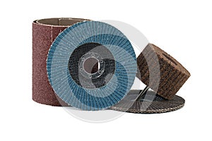 Selection of abrasive discs and flap brush wheels