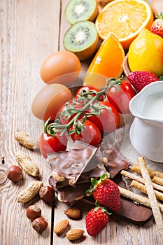 Selection of allergy food, healthy life concept