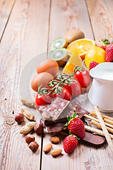 Selection of allergy food, healthy life concept