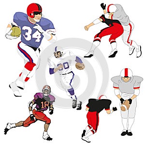 A selection of American football players on a white background - Vector