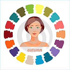 A selection of the best colors suitable for the autumn color type. Vector.
