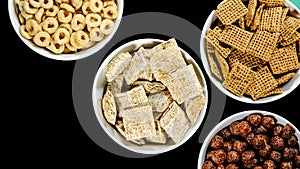 Selection of Bowls of Healthy Eating Breakfast Cereal