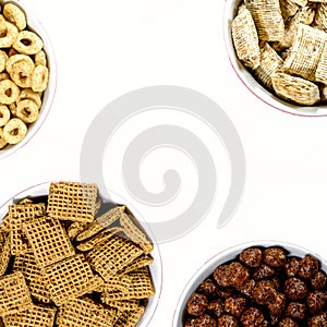 Selection of Bowls of Healthy Eating Breakfast Cereal