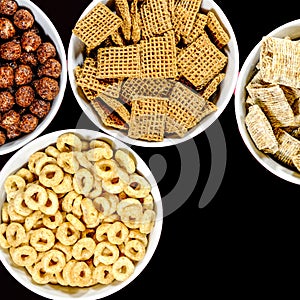 Selection of Bowls of Healthy Eating Breakfast Cereal