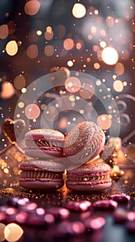 Selection of colorful, tasty, sweet macarons at the local bakery display.