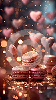 Selection of colorful, tasty, sweet macarons at the local bakery display.