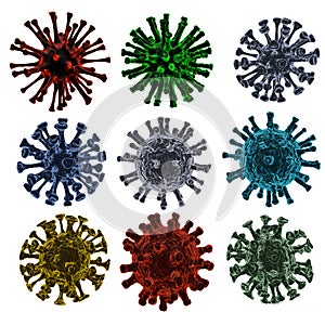 Selection of colorful viruses on white