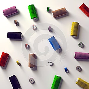 A selection of coloured spools and bobbins