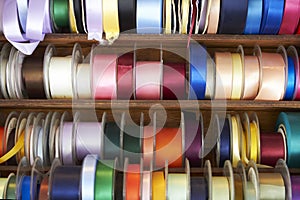 Selection Of Colourful Ribbons On Stall