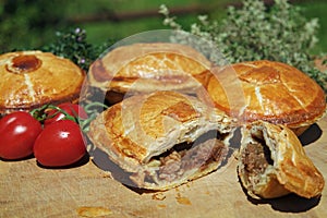 Selection of crusty meat pies