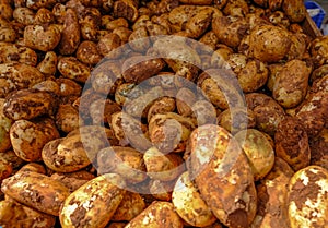 Selection of Cyprus potatoes on sale at a market stall