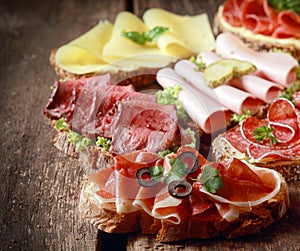 Selection of delicious open sandwiches