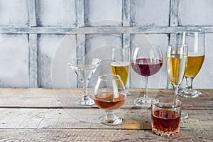 Selection of different alcoholic drinks